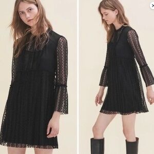 Maje Rezane Black Crepe Swiss Dot Mesh Lace Dress